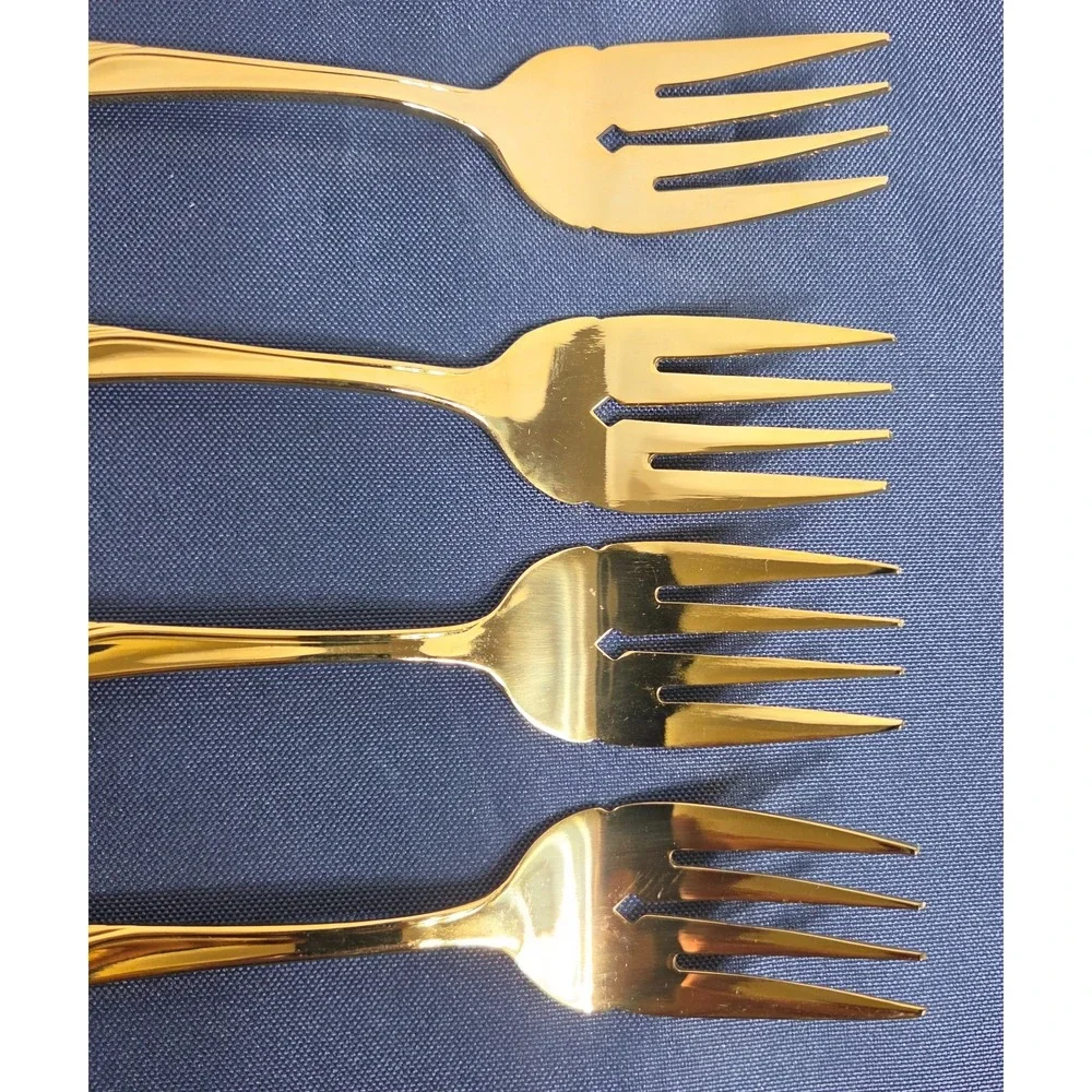 Vintage Excel Stainless Korea Symphony Gold Plated Salad/Desert Fork Set of 4